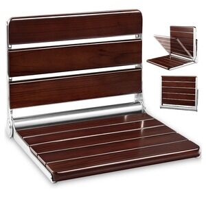 18in Folding Teak Shower Seat Wall Mount ADA Bench Chair 400lb Durable